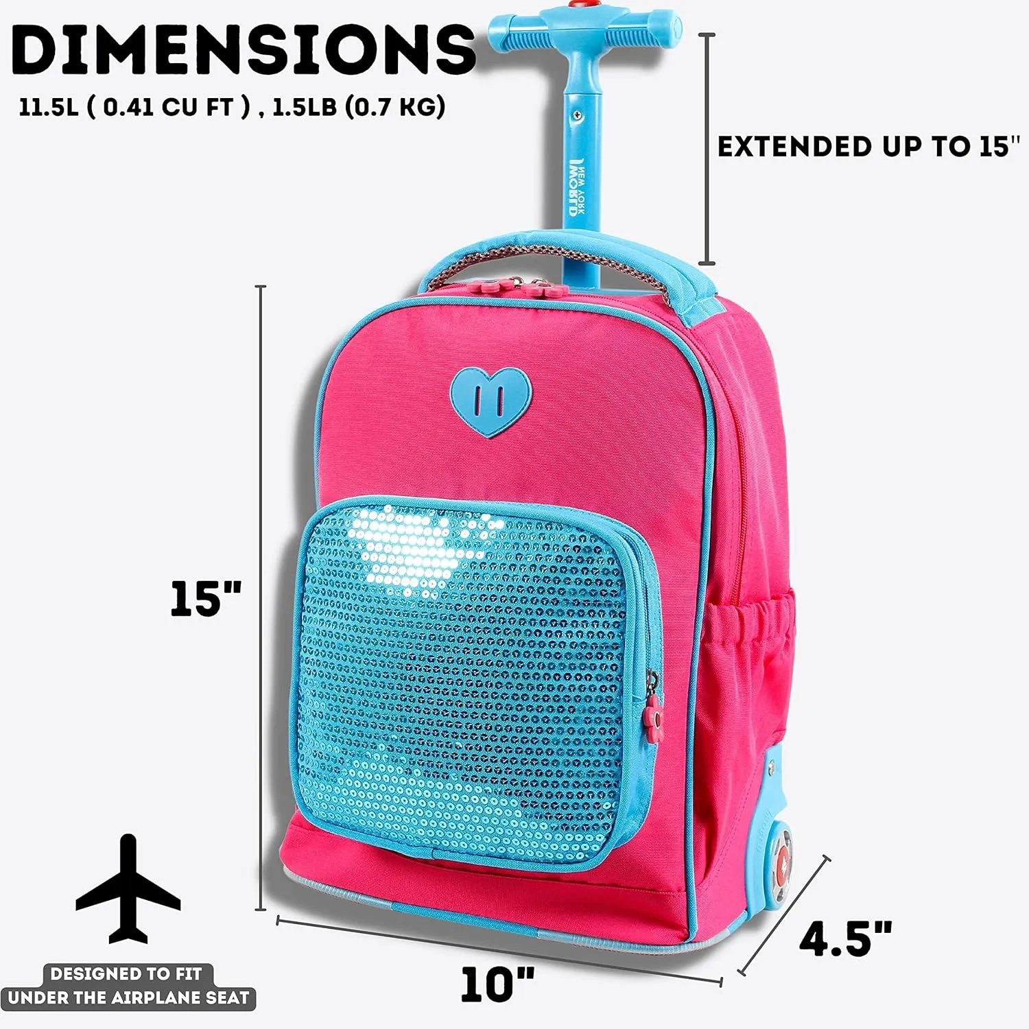 J World New York Kids' Sparkle Rolling Backpack