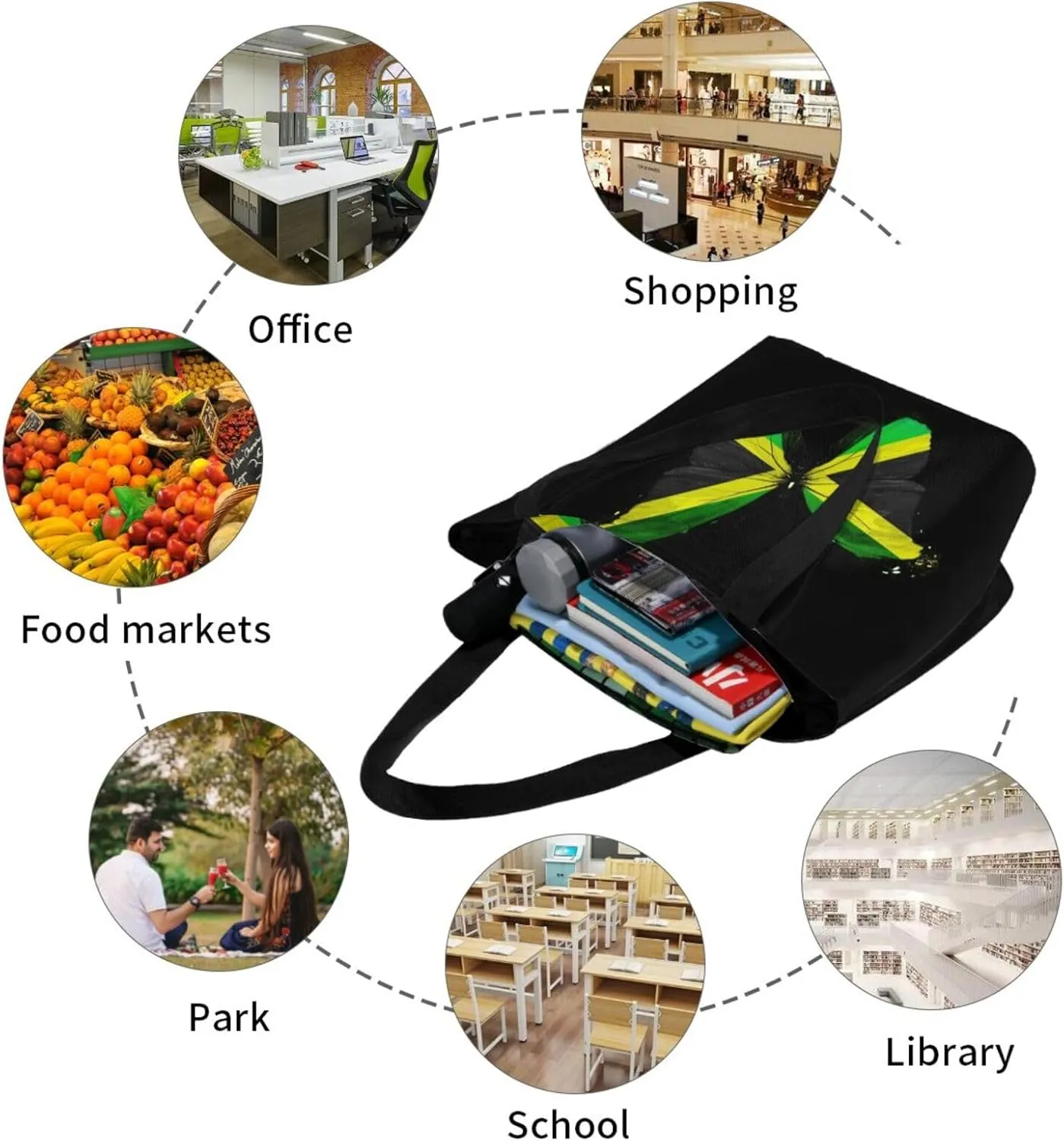 Jamaican Flag Butterfly Women's Tote Bag Lightweight Shoulder Bag Shopping Handbag Large Capacity Handbag With Zipper