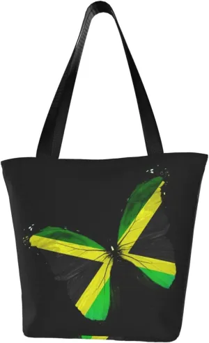 Jamaican Flag Butterfly Women's Tote Bag Lightweight Shoulder Bag Shopping Handbag Large Capacity Handbag With Zipper