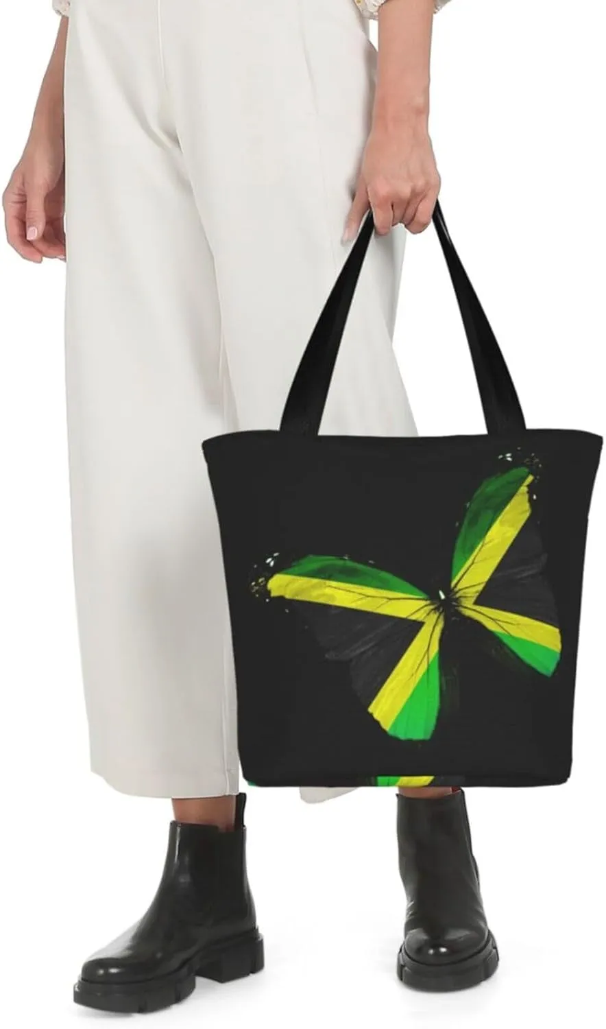 Jamaican Flag Butterfly Women's Tote Bag Lightweight Shoulder Bag Shopping Handbag Large Capacity Handbag With Zipper