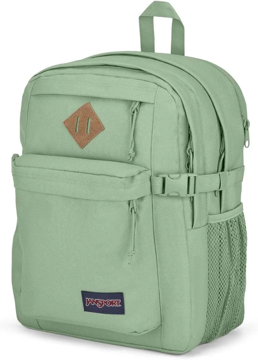 JanSport Main Campus FX Backpack - Travel or Work Bag w 15-Inch Laptop Pack with Leather Trim, Loden Frost