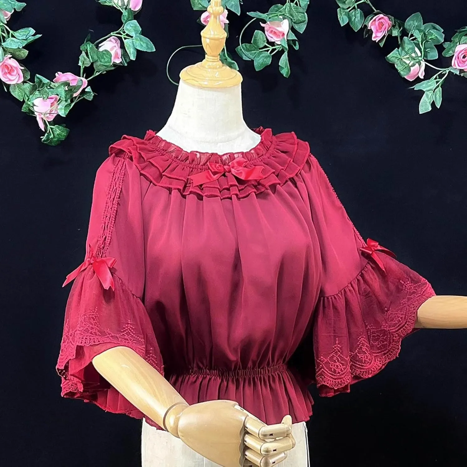 Japanese Kawaii Lolita Chiffon Blouse Women Renaissance Victorian Ruffle Flutter Sleeve Tops Fancy Vintage Shirts