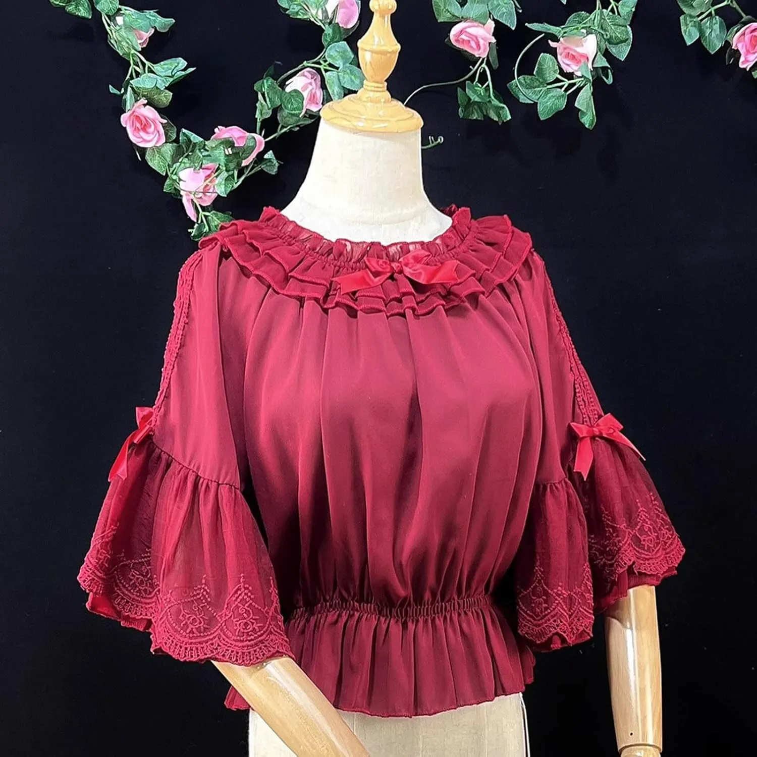 Japanese Kawaii Lolita Chiffon Blouse Women Renaissance Victorian Ruffle Flutter Sleeve Tops Fancy Vintage Shirts