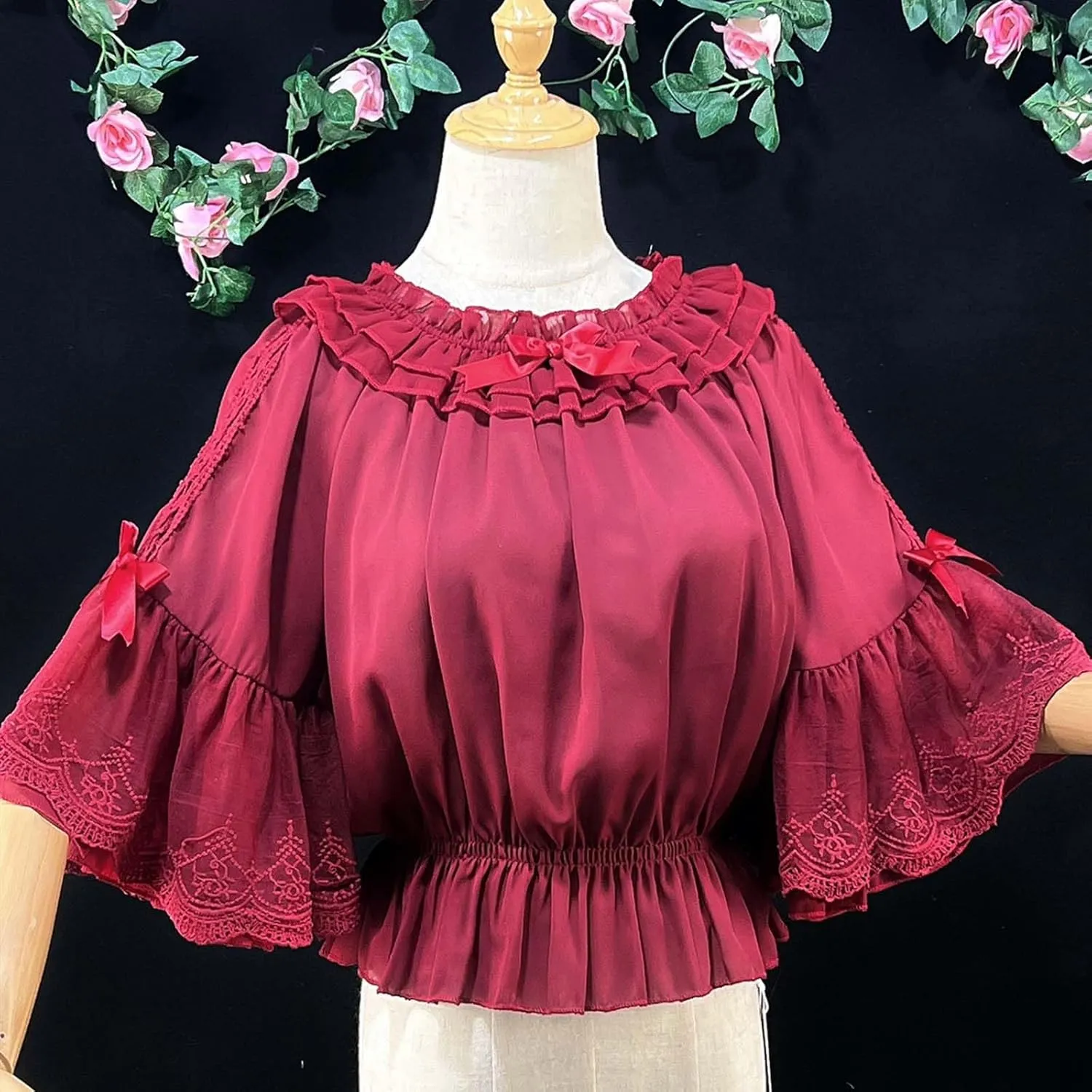 Japanese Kawaii Lolita Chiffon Blouse Women Renaissance Victorian Ruffle Flutter Sleeve Tops Fancy Vintage Shirts
