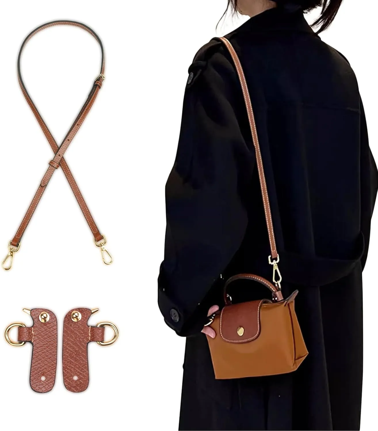 Jiesinlov Leather Bag Shoulder Strap Replacement Crossbody Adjustable Conversion Kit Fit for Mini Pouch