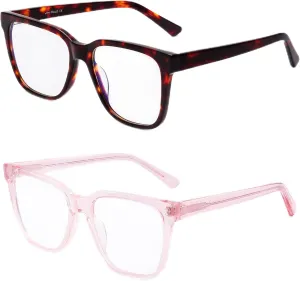 JIM HALO 2 Pack Anti Blue Light Glasses for Women Men, Oversized Square Computer/Gaming/TV/Phones Glasses Bluelight Blocking
