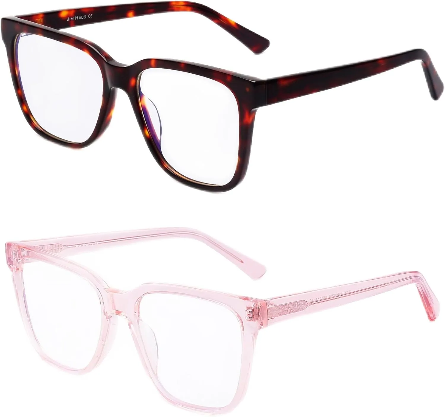 JIM HALO 2 Pack Anti Blue Light Glasses for Women Men, Oversized Square Computer/Gaming/TV/Phones Glasses Bluelight Blocking
