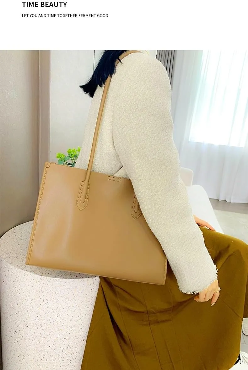 JIUFENG Genuine Leather Tote Bag for Women, Womens Casual Shoulder Bag Clutch Handbag for Shopping Work Travel