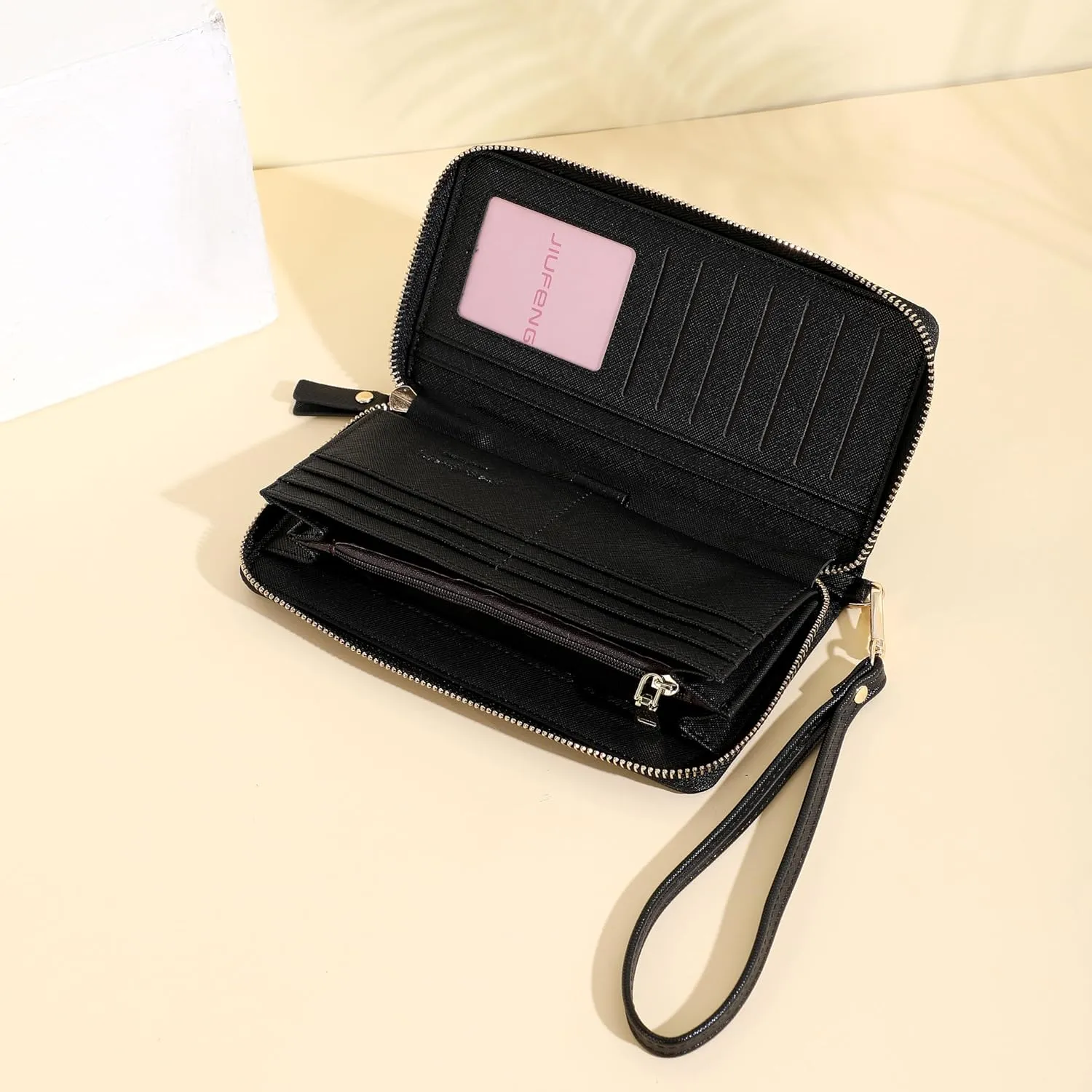 JIUFENG Women Long RFID Blocking Wallet Large Capacity Zipper Wristlet Purse Card Holder Cellphone Bag Fashion Clutches