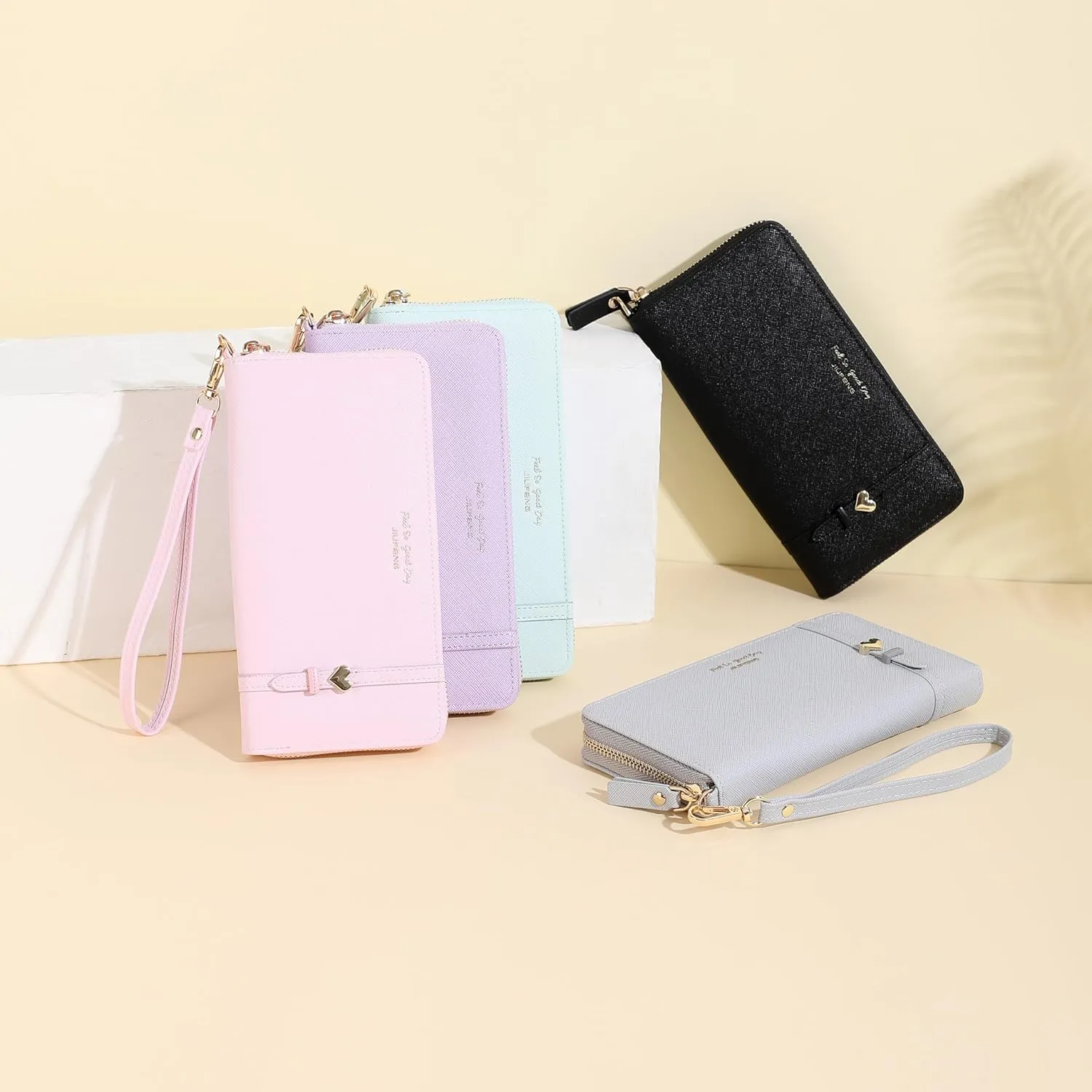 JIUFENG Women Long RFID Blocking Wallet Large Capacity Zipper Wristlet Purse Card Holder Cellphone Bag Fashion Clutches