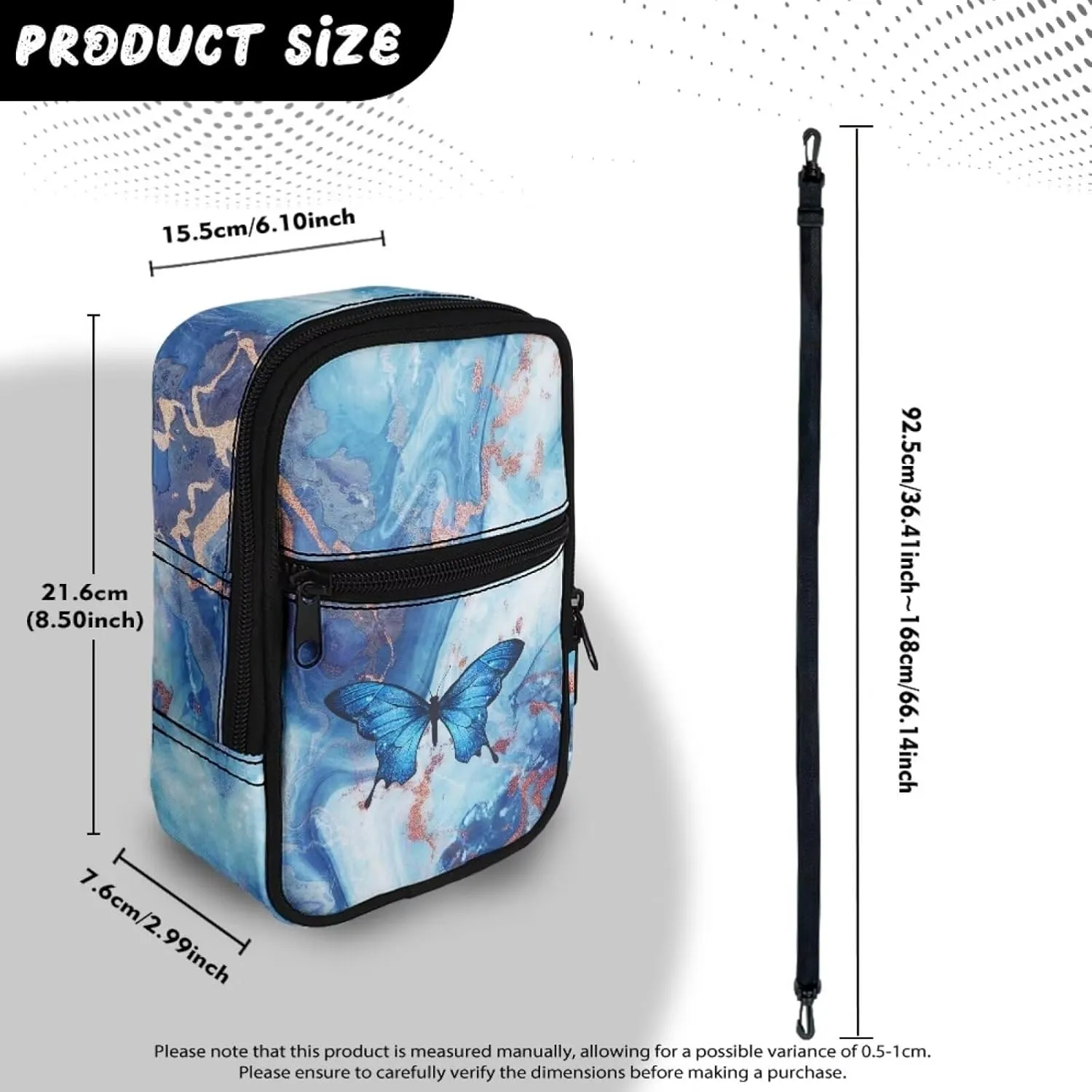 JoyLamoria Lightweight Crossbody Bag Women Work Shopping Travelling Satchel Bag Small Shoulder Bag, Butterfly Marble Print