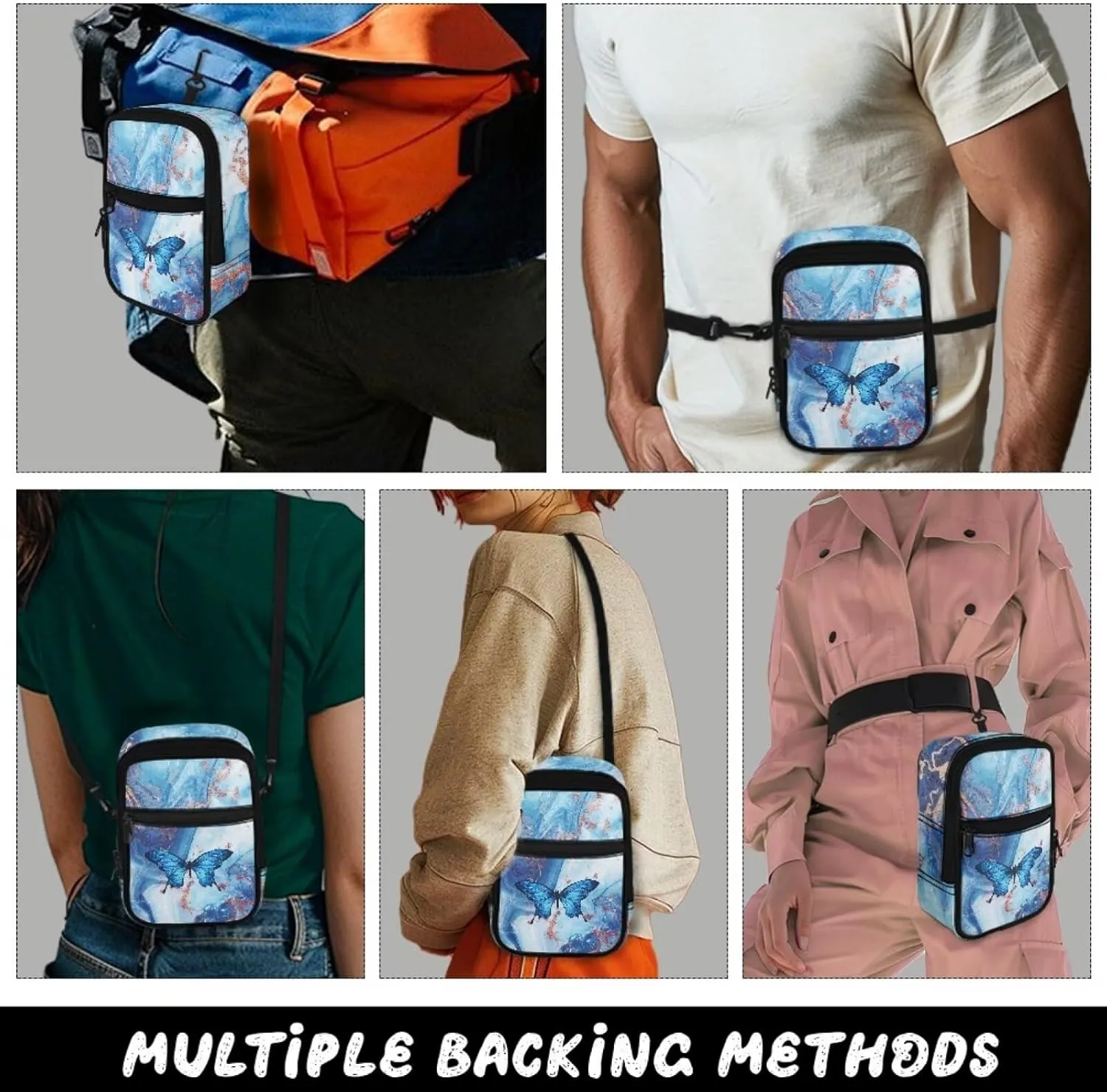 JoyLamoria Lightweight Crossbody Bag Women Work Shopping Travelling Satchel Bag Small Shoulder Bag, Butterfly Marble Print