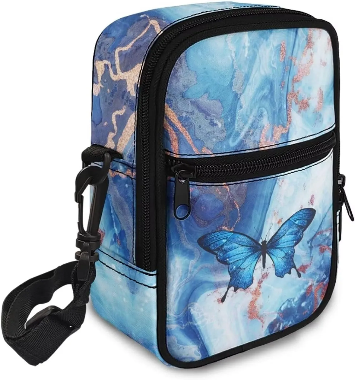 JoyLamoria Lightweight Crossbody Bag Women Work Shopping Travelling Satchel Bag Small Shoulder Bag, Butterfly Marble Print