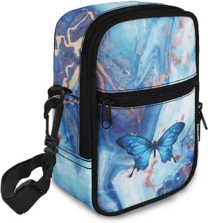 JoyLamoria Lightweight Crossbody Bag Women Work Shopping Travelling Satchel Bag Small Shoulder Bag, Butterfly Marble Print
