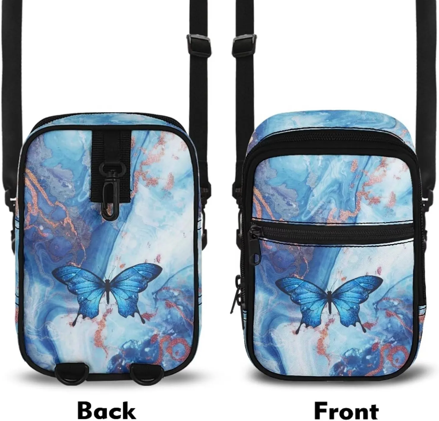 JoyLamoria Lightweight Crossbody Bag Women Work Shopping Travelling Satchel Bag Small Shoulder Bag, Butterfly Marble Print