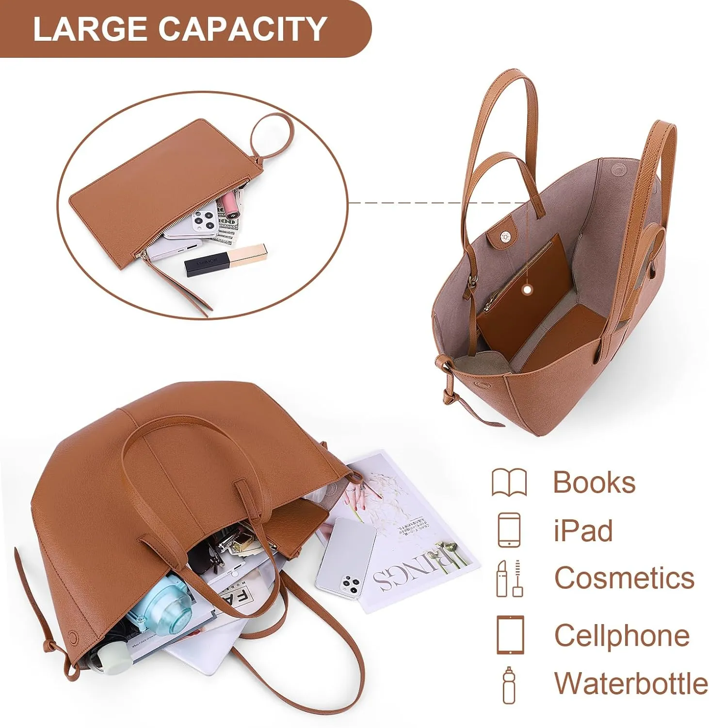 Juoxeepy Work Bag Faux Leather Tote Bag for Women Trendy Handbag Purse Fall Shoulder Bag with Magnetic Closure