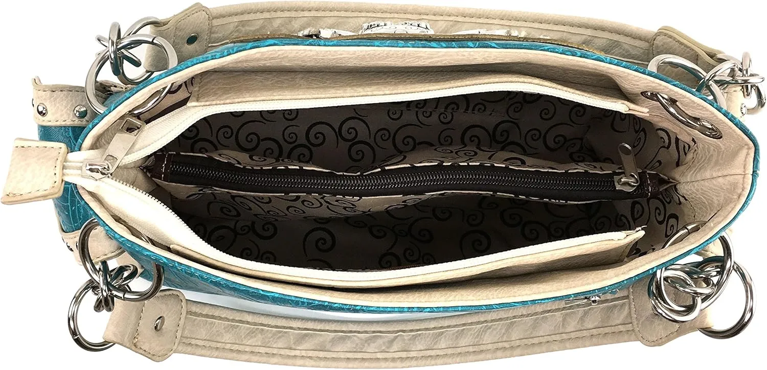 Justin West Buckle Western Floral Damask Embroidery Studs Stars Concealed Carry Handbag Purse
