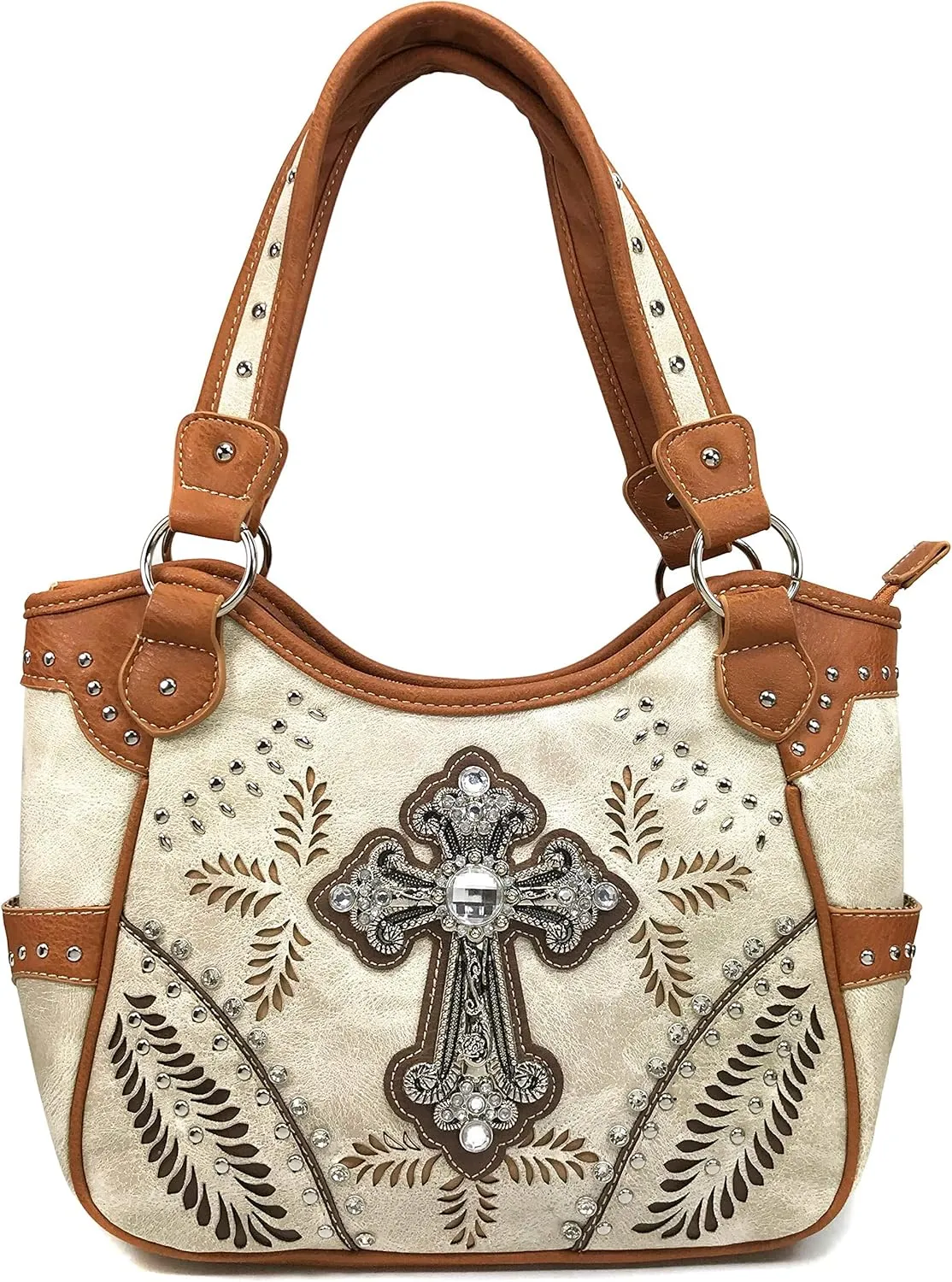 Justin West Floral Studs Laser Cut Western Rhinestone Cross Handbag Purse Conceal Carry