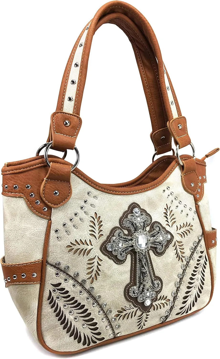 Justin West Floral Studs Laser Cut Western Rhinestone Cross Handbag Purse Conceal Carry