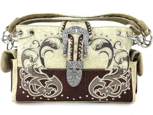 Justin West Gleaming Western Tooled Rhinestone Buckle Floral Embroidery Chain Shoulder Handbag Purse Concealed Carry