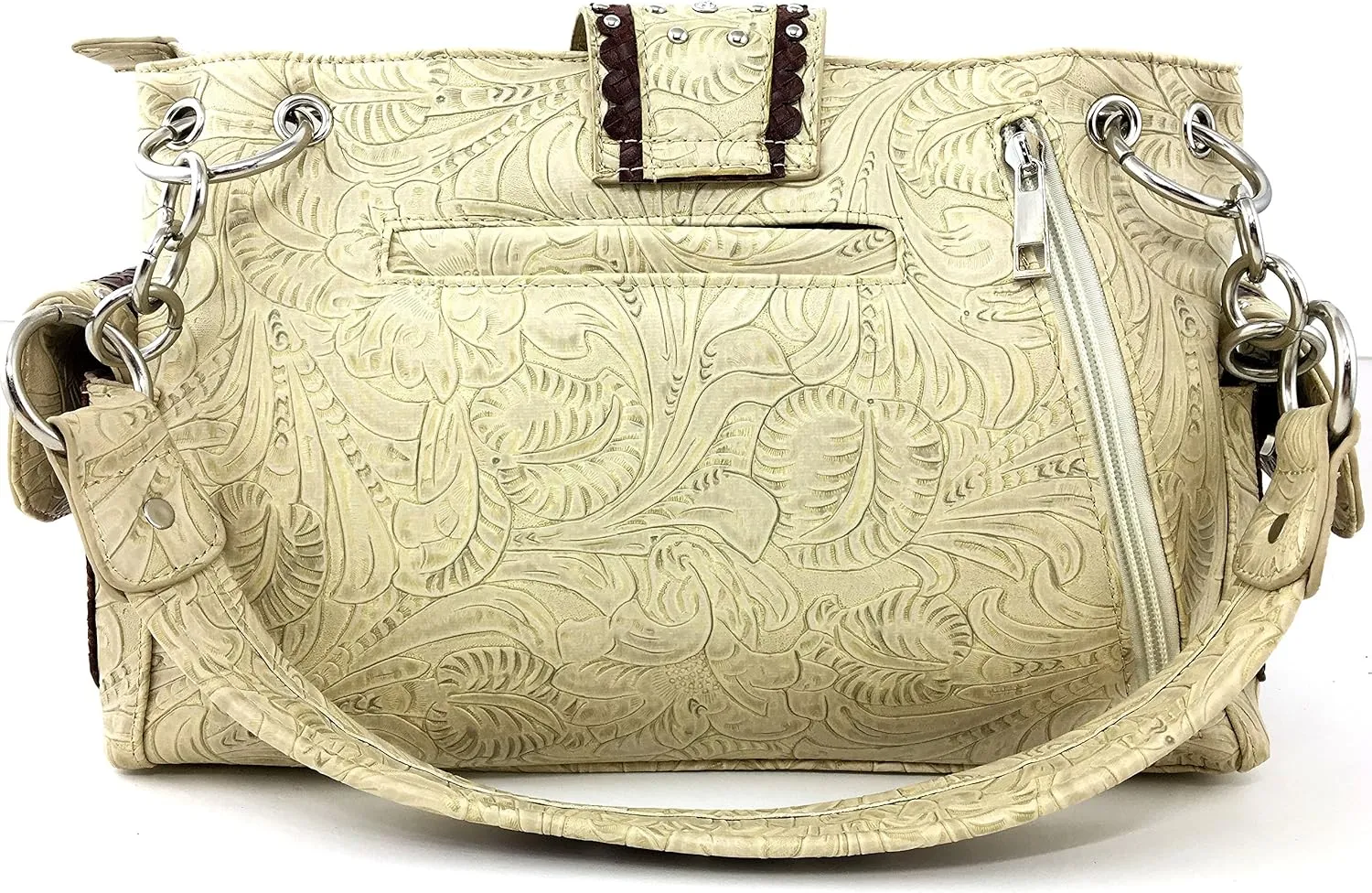 Justin West Gleaming Western Tooled Rhinestone Buckle Floral Embroidery Chain Shoulder Handbag Purse Concealed Carry