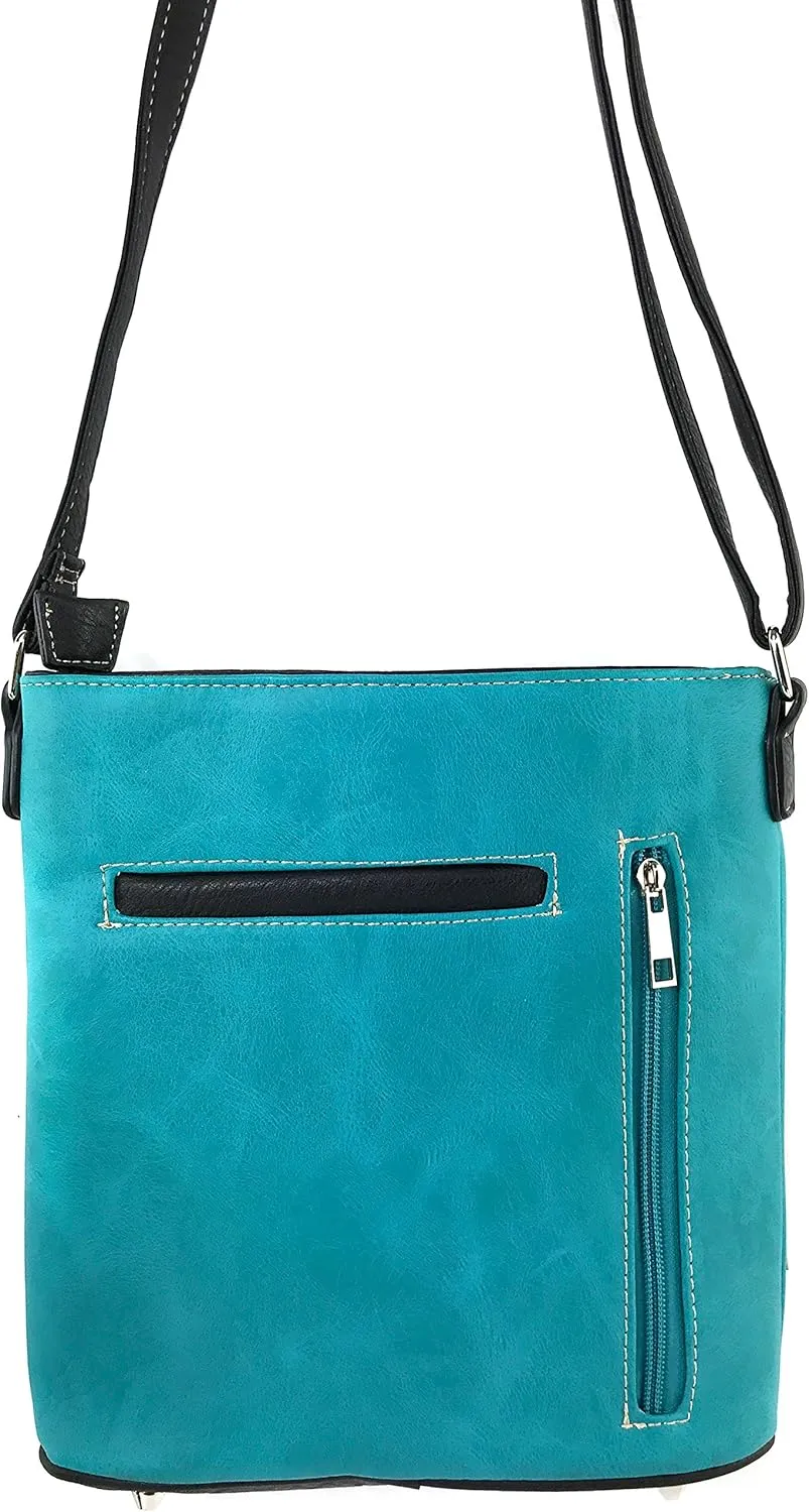 Justin West Horse Embroidery Studded Turquoise Stone Concealed Carry Handbag Purse Matching Wallet