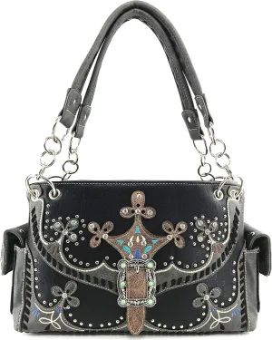 Justin West Spring Floral Buckle Moccasin Native Tribal Concealed Carry Handbag Purse