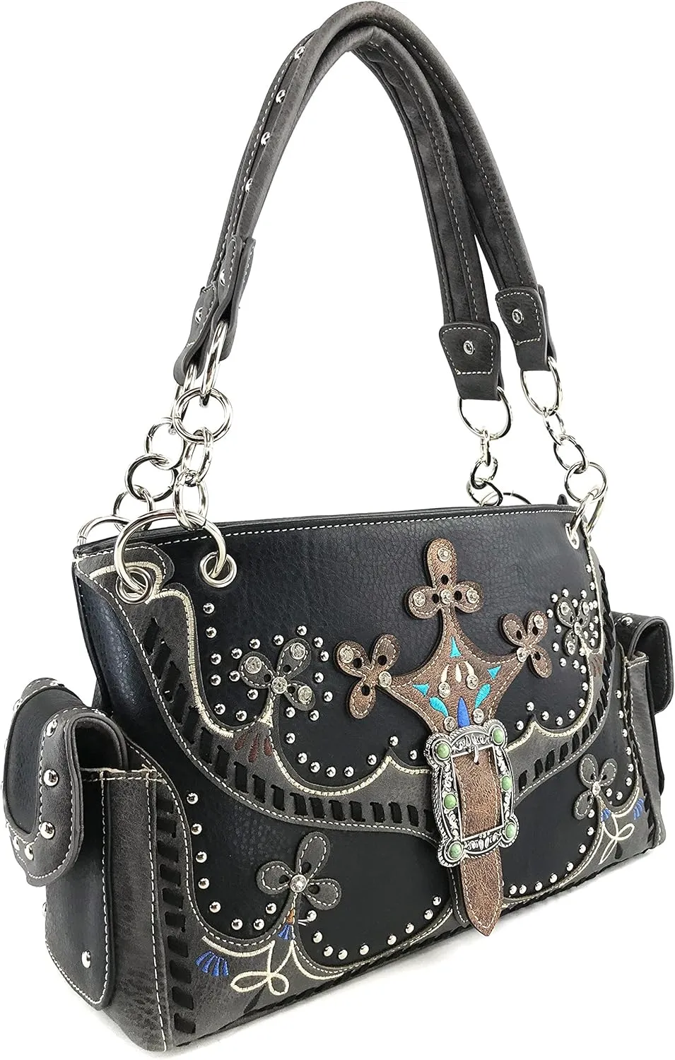 Justin West Spring Floral Buckle Moccasin Native Tribal Concealed Carry Handbag Purse