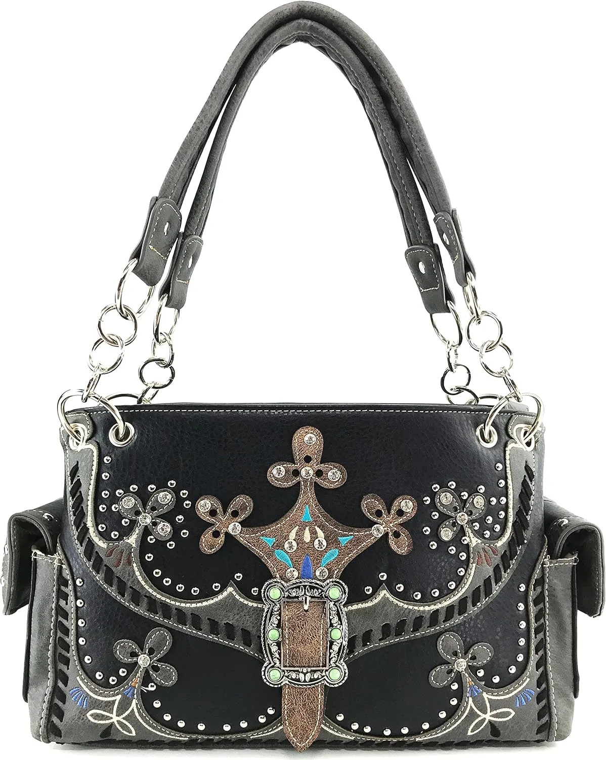 Justin West Spring Floral Buckle Moccasin Native Tribal Concealed Carry Handbag Purse