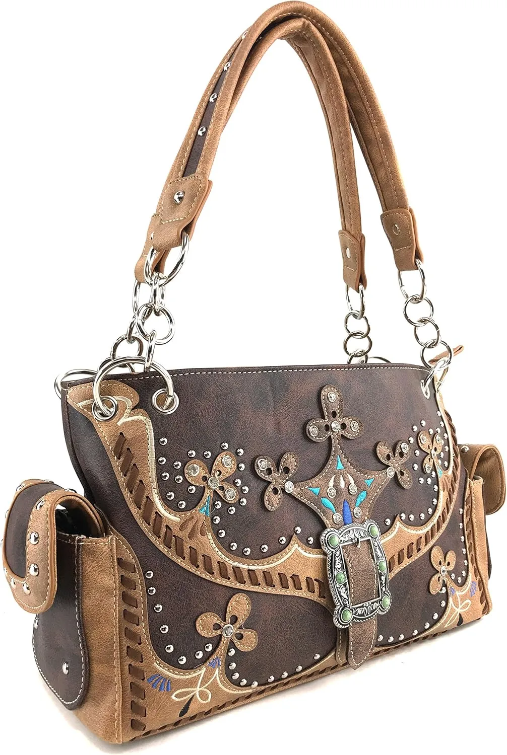 Justin West Spring Floral Buckle Moccasin Native Tribal Concealed Carry Handbag Purse