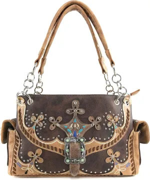 Justin West Spring Floral Buckle Moccasin Native Tribal Concealed Carry Handbag Purse