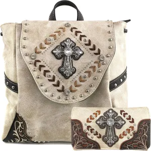 Justin West Trendy Western Cross Rhinestone Conceal Carry Women Backpack Purse