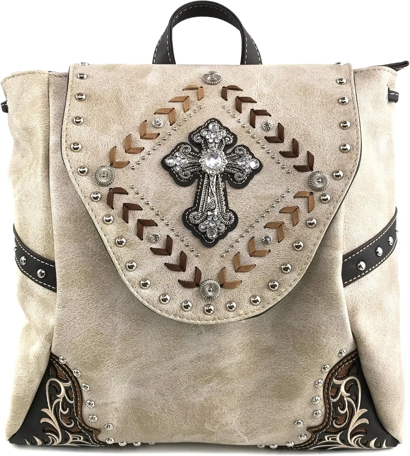 Justin West Trendy Western Cross Rhinestone Conceal Carry Women Backpack Purse