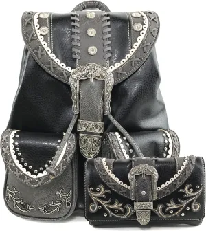 Justin West Trendy Western Rhinestone Leather Conceal Carry Top Handle Backpack Purse