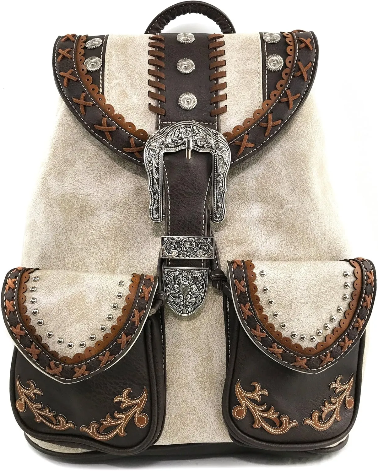 Justin West Trendy Western Rhinestone Leather Conceal Carry Top Handle Backpack Purse