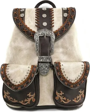 Justin West Trendy Western Rhinestone Leather Conceal Carry Top Handle Backpack Purse