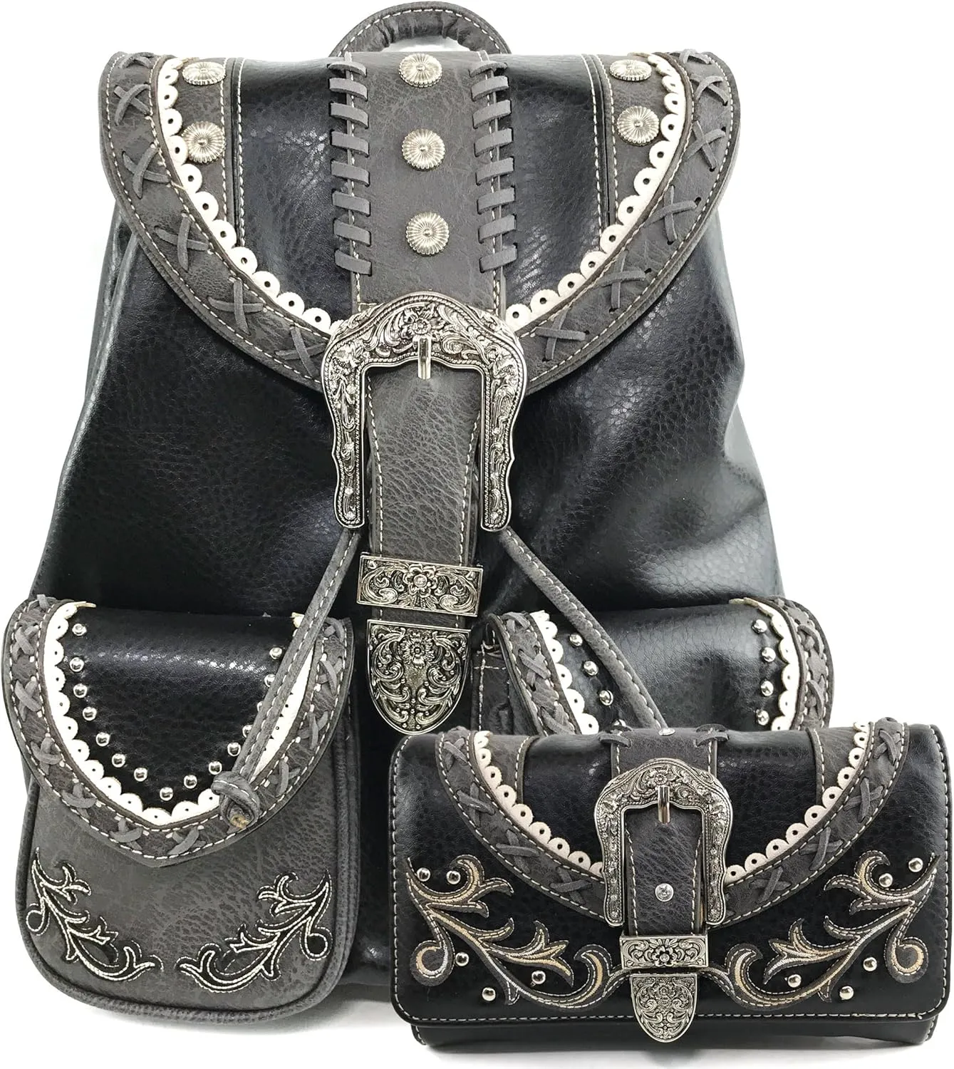 Justin West Trendy Western Rhinestone Leather Conceal Carry Top Handle Backpack Purse