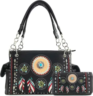 Justin West Tribal Dream Catcher Feather Embroidery CCW Concealed Carry Handbag