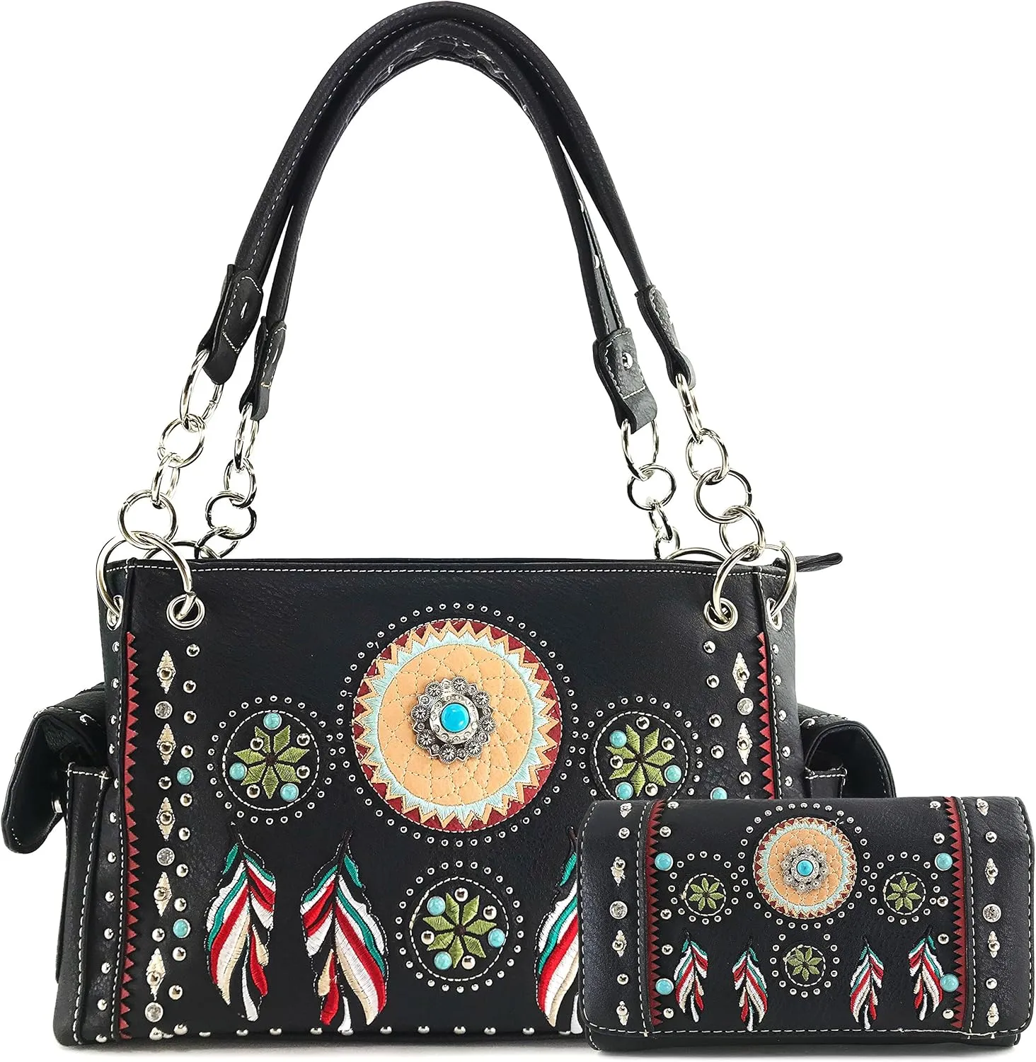 Justin West Tribal Dream Catcher Feather Embroidery CCW Concealed Carry Handbag