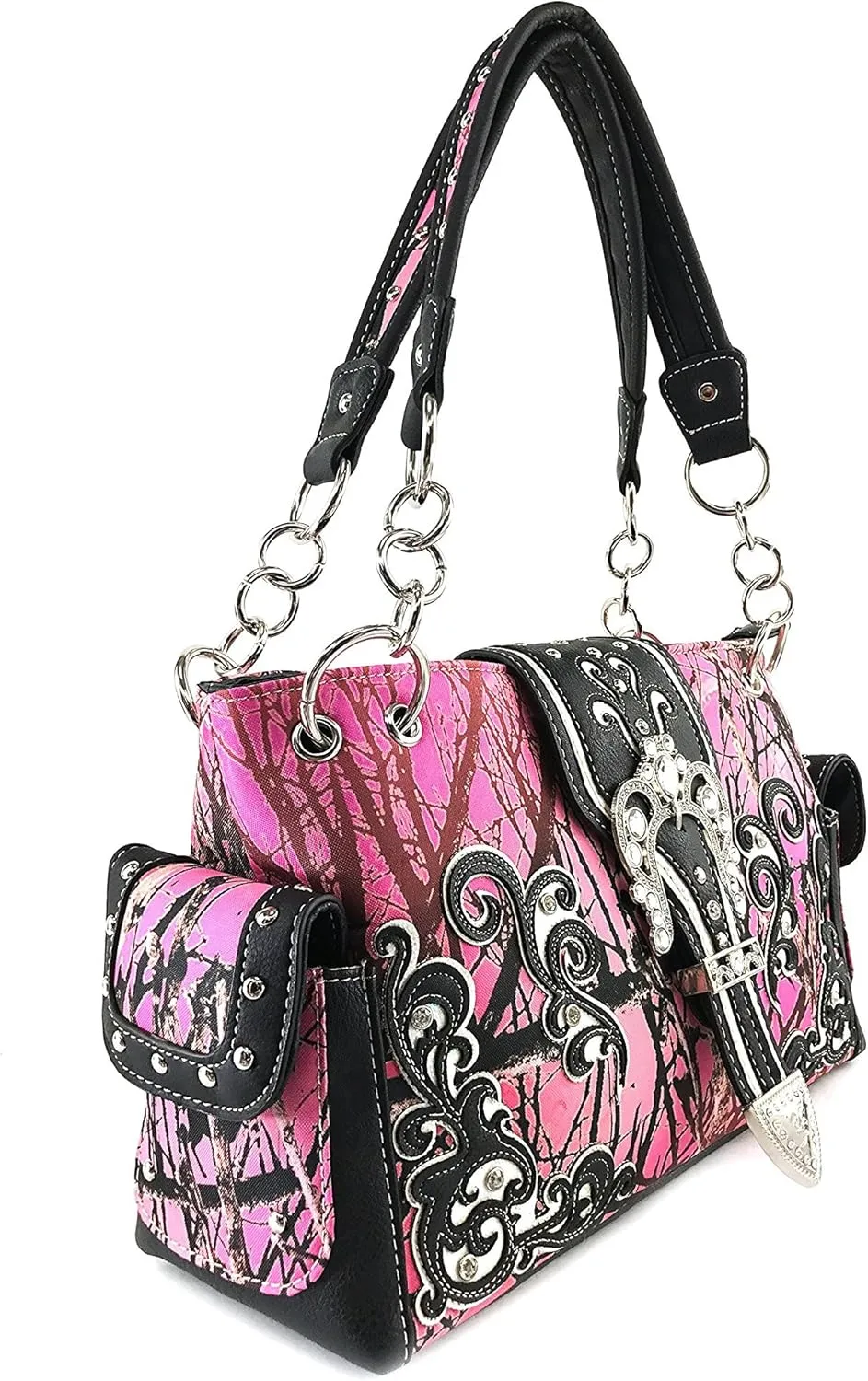 Justin West Western Brown Purse Floral Buckle Concealed Carry Handbag