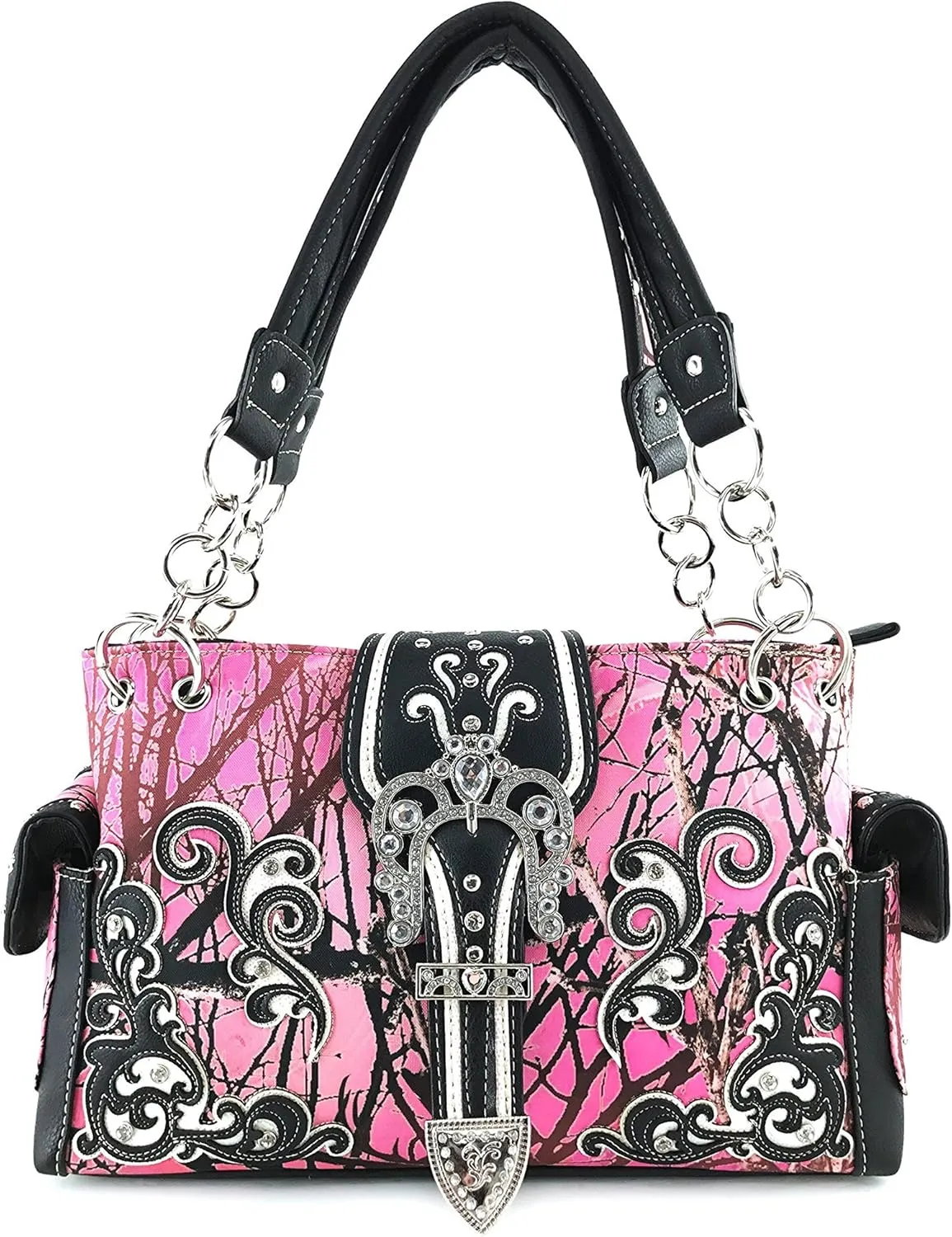 Justin West Western Brown Purse Floral Buckle Concealed Carry Handbag