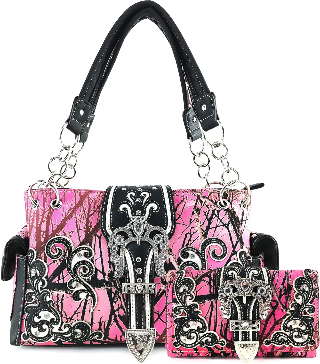 Justin West Western Brown Purse Floral Buckle Concealed Carry Handbag
