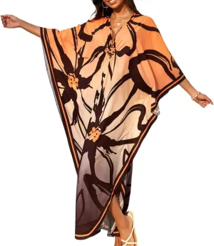 Kaftan Dresses for Women, Moomoo Dresses for Women Plus Size Hawaiian Tropical Cover Ups Loungewear Butterfly Abaya