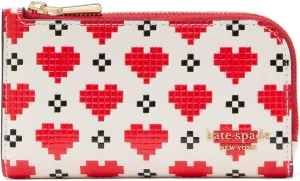 kate spade new york Devin Pixel Hearts Embossed Saffiano Leather Small Slim Bifold Wallet, Cream Multi