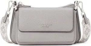 kate spade new york Double UP Pebbled Leather W-SF Webbed Strap Crossbody, Nimbus Grey