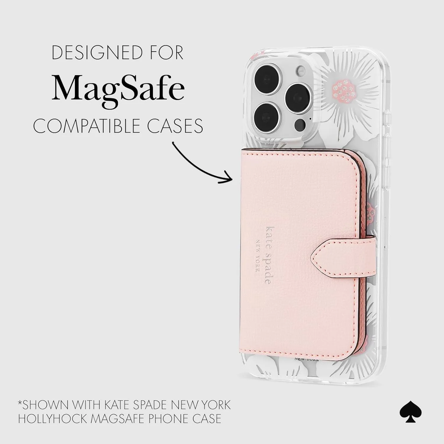 kate spade new york Morgan Magnetic Phone Wallet/Card Holder - Compatible with MagSafe Phones and Cases - Chalk Pink