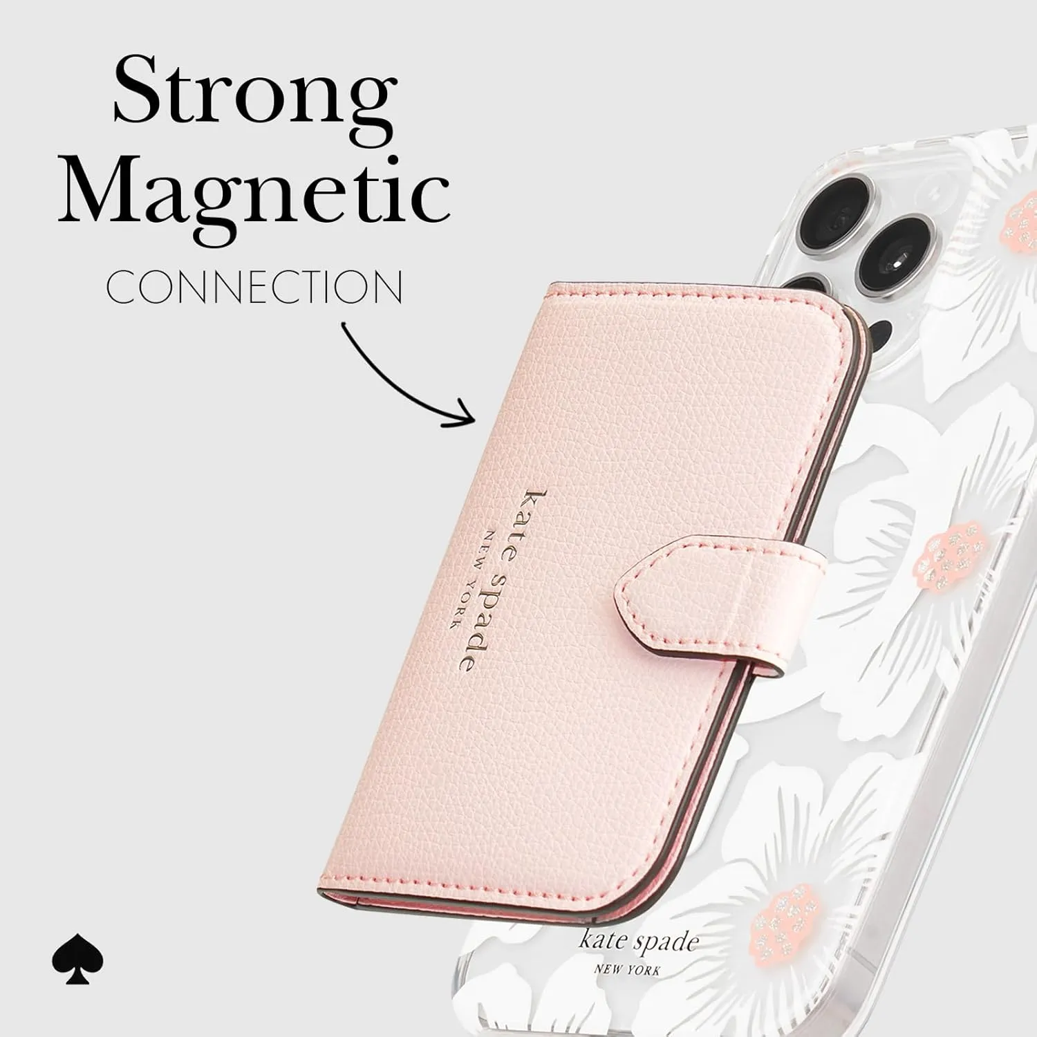 kate spade new york Morgan Magnetic Phone Wallet/Card Holder - Compatible with MagSafe Phones and Cases - Chalk Pink