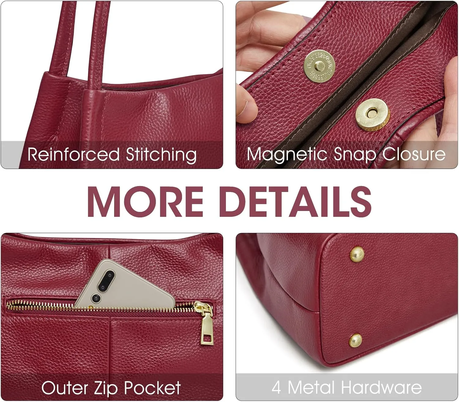 Kattee Leather Purses and Handbags for Women, Soft Genuine Leather Shoulder Hobo Bags with Top Magnetic Snap Closure
