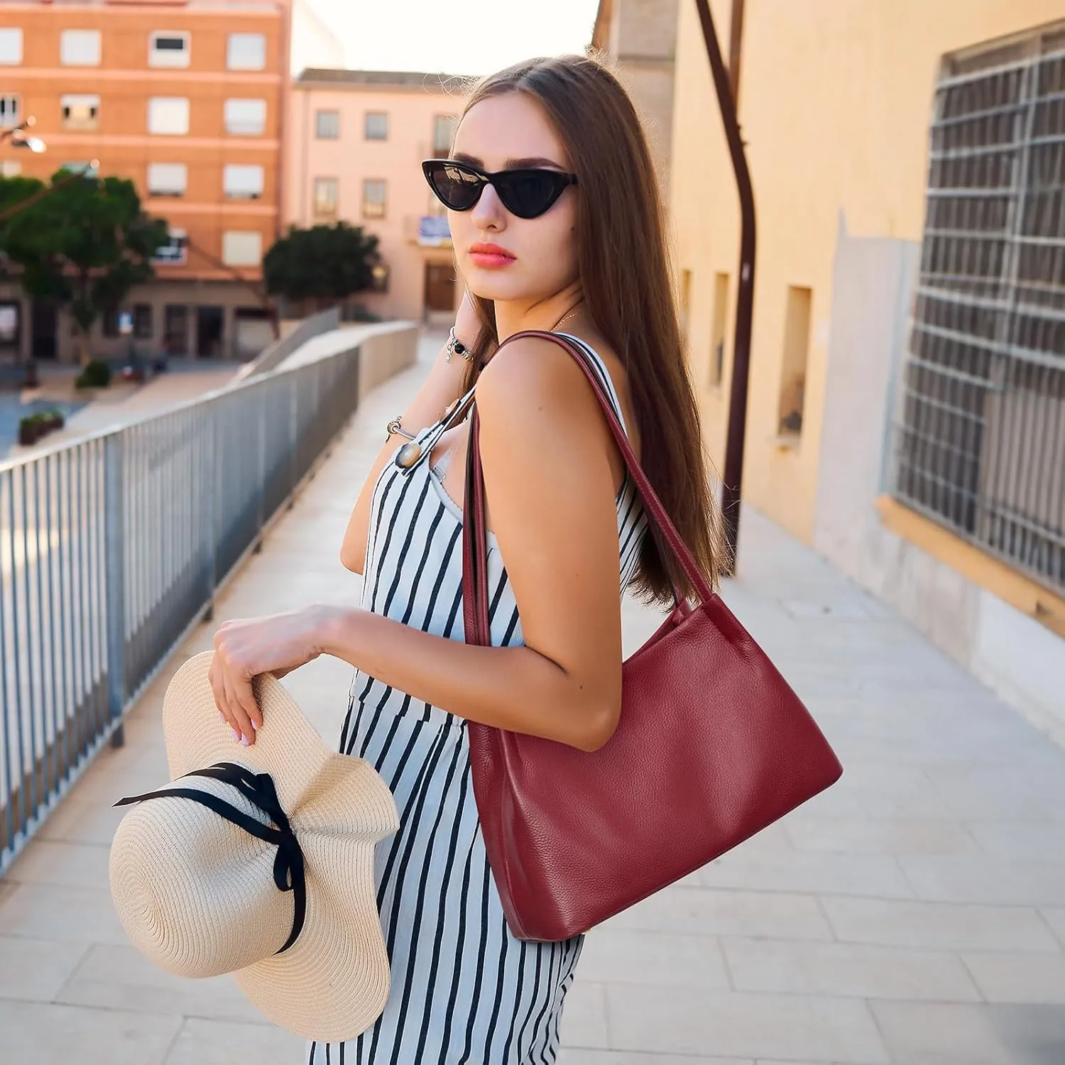 Kattee Leather Purses and Handbags for Women, Soft Genuine Leather Shoulder Hobo Bags with Top Magnetic Snap Closure