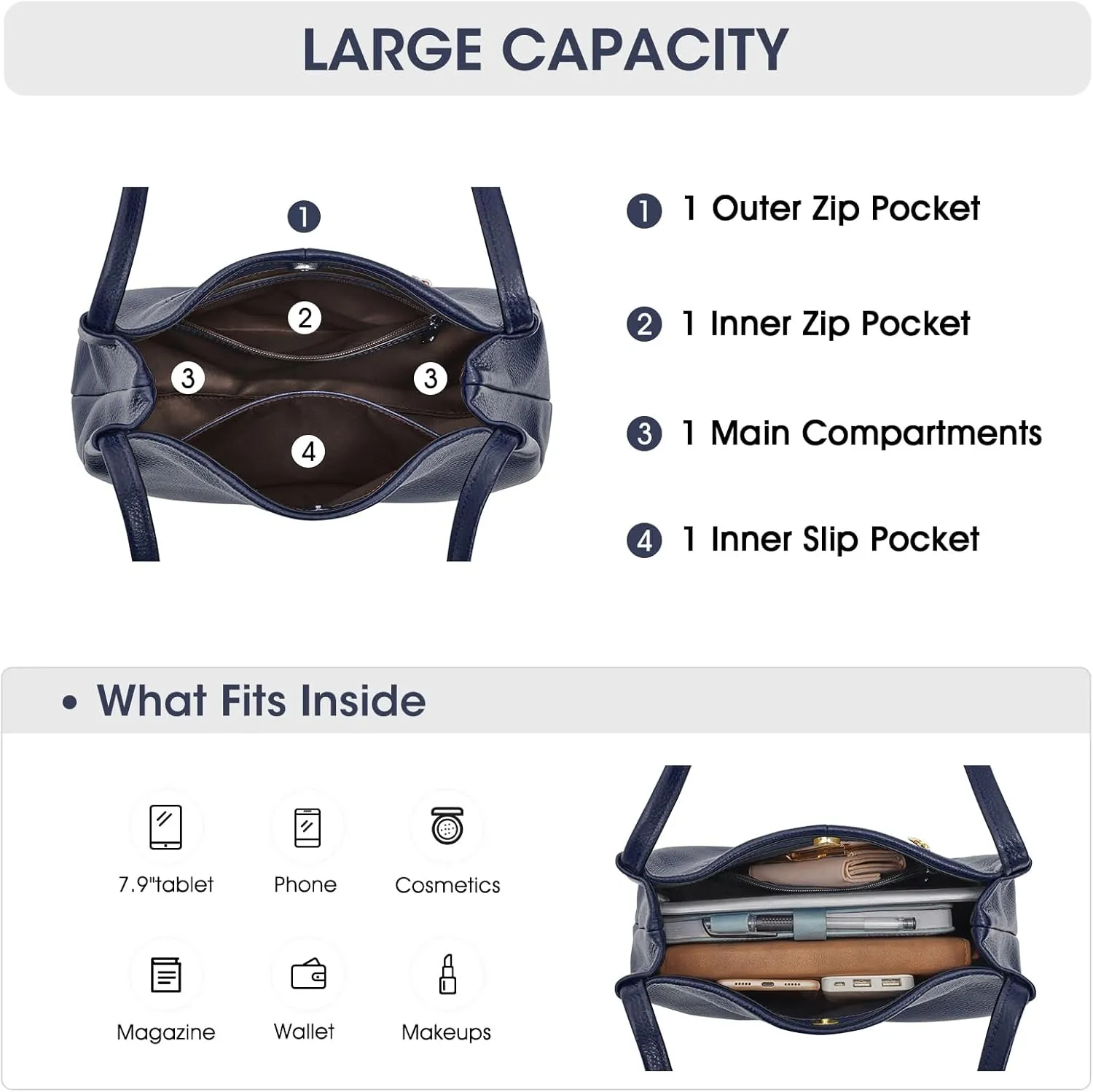 Kattee Leather Purses and Handbags for Women, Soft Genuine Leather Shoulder Hobo Bags with Top Magnetic Snap Closure